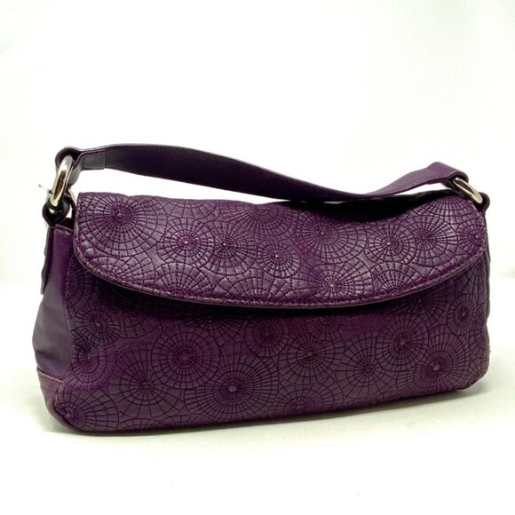 Oscar de la Renta Purple Leather Embossed Spiderweb Flap Shoulder Bag - Picture 3 of 8